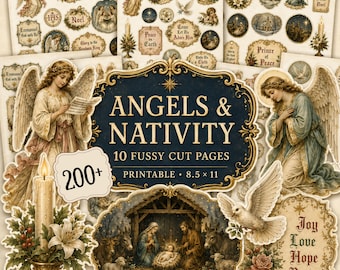 Vintage Angels Nativity Fussy Cuts, Victorian Christmas Journal Kit (Digital Download)