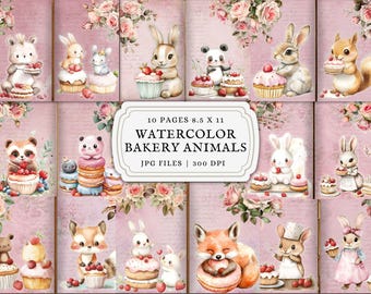 Pastel Floral Junk Journal Pages, Bakery Animals (Digital Download)
