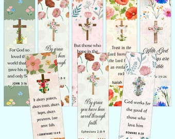 Floral Bible Verse Bookmarks, Christian Scripture, Vintage Design (Digital Download)
