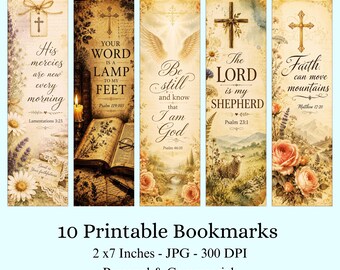 Vintage Christian Bookmarks, Printable Bible Verse Scripture Set (Digital Download) Christian Gift