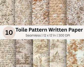 Seamless Toile Written Paper Old Writing Grandmillennial Pattern Scrapbook Printable Junk Journal Ephemera