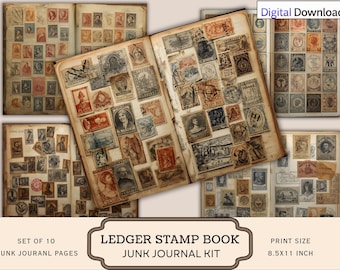 Old Stamps: Vintage Ledger Stamp, Old Paper Texture, Junk Journal Ephemera (Digital Download)