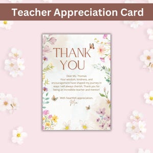 Carte de remerciement pour le professeur Carte de remerciement de l'enseignant pour elle Carte pour lui Carte de remerciement de fin d'année Carte de remerciement mignonne