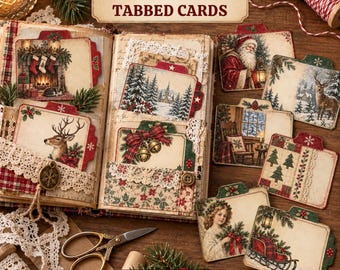 Vintage Christmas Tabbed Cards, Junk Journal Ephemera (Digital Download)