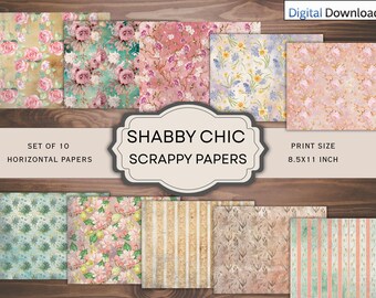 Shabby Chic Floral Scrappy Papers, Junk Journal Pages, Vintage Craft (Digital Download)