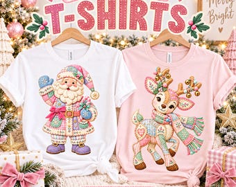 Christmas PNG Bundle, Whimsical Santa Snowman Nutcracker Reindeer, 4 Patchwork Sublimation Designs, 300 DPI