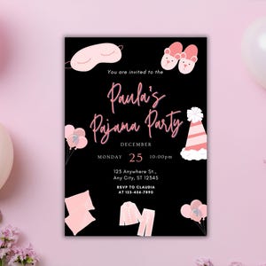 Invitation d&#39;anniversaire pour une soirée pyjama : soirée pyjama pour filles, modèle de toile modifiable (téléchargement numérique)