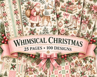 Whimsical Christmas Junk Journal Papers, Vintage Watercolor Designs (Digital Download)