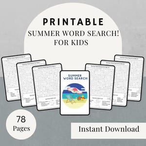 Sommer Wortsuchrätsel für Kinder: 78 Seiten (druckbar, Sofortdownload)