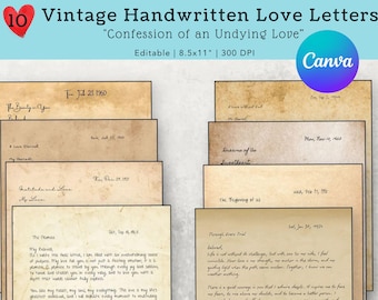 Vintage Love Letter Templates: Romantic Handwriting, Editable Canva (Digital Download)