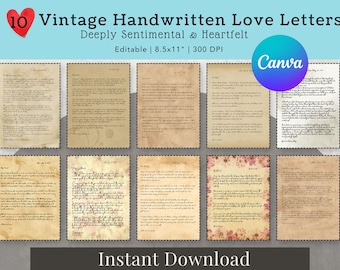 Plantillas de cartas de amor manuscritas vintage, estilo Junk Journal (editables en Canva)