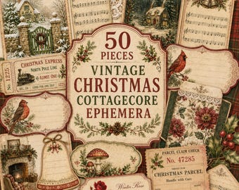 Vintage Christmas Ephemera Kit, Cottagecore Junk Journal Elements (Digital Download)