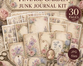 Vintage Garden Junk Journal Kit, Floral Ephemera, Tags, Pockets (Digital Download)