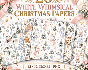 Whimsical Christmas Digital Papers, Pastel Watercolor PNGs (12x12)
