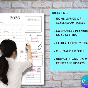 Editable Quarterly 2026 Calendar Template, Printable Wall Calendar, Minimalist Design, 2026 Jumbo Calendar, Printable Monthly  Calendar
