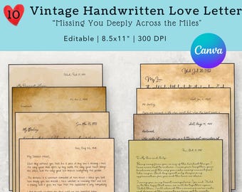 Cartas de amor vintage: plantillas de cartas manuscritas para Canva (descarga digital)