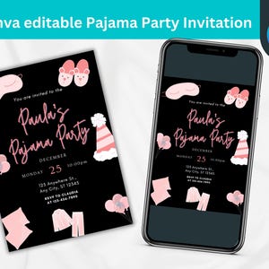 Invitation d&#39;anniversaire pour une soirée pyjama : soirée pyjama pour filles, modèle sur toile modifiable (5 x 7 pouces)