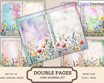 Vintage Floral Lined Writing Papers Junk Journal – Printable Botanical Pages