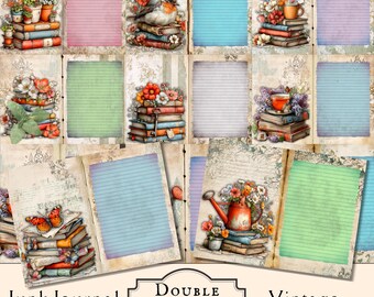 Blank Lined Vintage Junk Journal Papers Journal Scrapbook Supply Ephemera, Whimsical Books