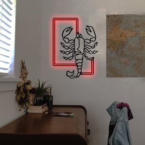 Letrero Neón Escorpión – Decoración LED Roja en Metal para Dormitorio, Sala Gamer o Amantes de la Astrología