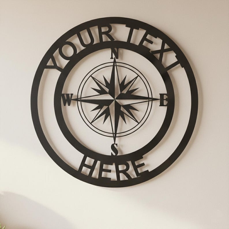 Personalized Compass Metal Wall Art – Custom Text Round Metal Sign for ...