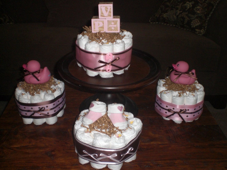 Pink And Brown Baby Shower Centerpiece Mini And Bundt Diaper Etsy