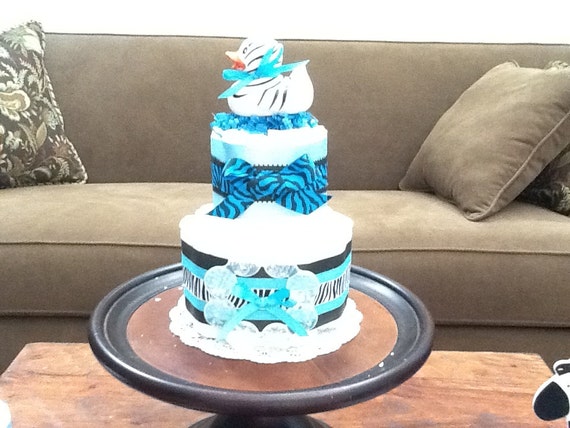 color azul con cebras Regalo para fiesta del beb/é en forma de tarta de 3 niveles