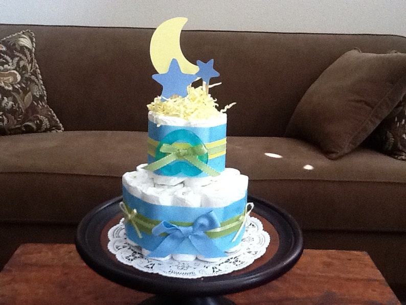Moon And Stars Whimsical Diaper Cake Baby Shower Centerpiece Image 0