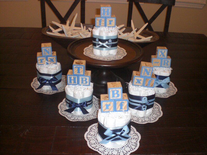 Baby Block Diaper Cake Baby Shower Centerpieces Navy And Baby Etsy Baby Block Diaper Cake Baby Shower Centerpieces Navy And Baby Etsy