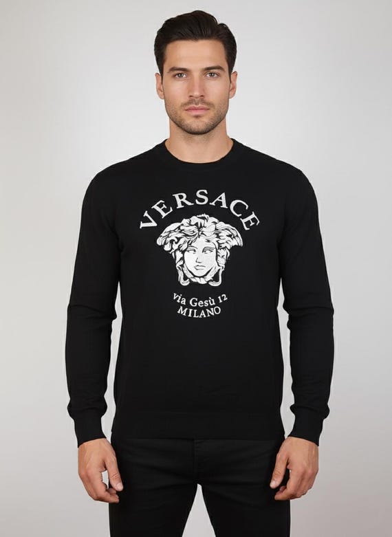 Versace Medusa via Gesu Milano Sweater Black Men's Size 48 M Knit