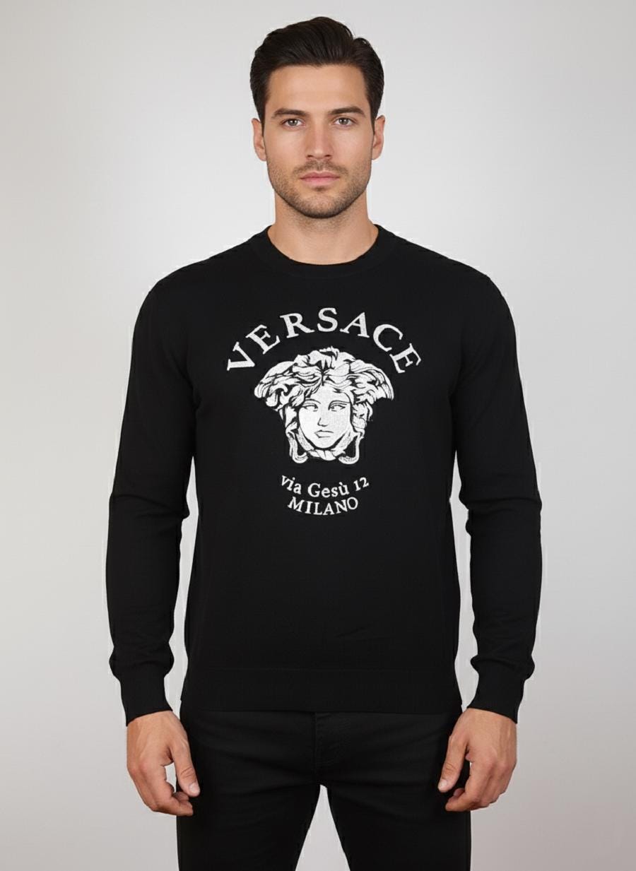 Versace Medusa via Gesu Milano Sweater Black Men's Size 48 M Knit
