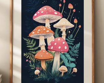Colorful Mushroom Art Print: Whimsical Forest Illustration (Digital Download)