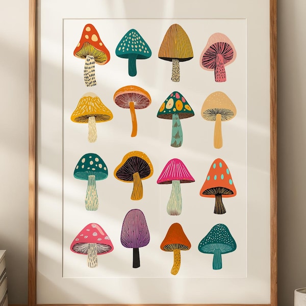 Pop Art Mushroom Guide Print: Whimsical Cottagecore Decor (Digital Download)