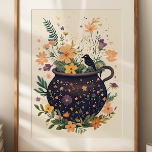 Witch&#39;s Brew Floral Art Print: Cottagecore Fantasy (Digital Download)
