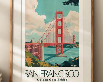 Golden Gate Bridge Vintage Travel Poster: San Francisco Illustration (Printable Wall Art)