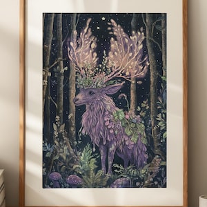 Forest Guardian Art Print: Fantasy Deer, Cottagecore Decor (Digital Download)