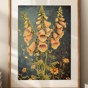 Witchy Foxgloves, Floral Flowers, Fantasy Art Print – Print at home | PRINTABLE Wall Art | Instant Art | Cottagecore | Magical Wall Art