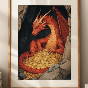 Red Dragon Art Print: Fantasy Nursery Decor (Printable Digital Download)