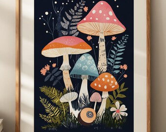 Colorful Mushroom Motif Print: Whimsical Forest Illustration (Digital Download)