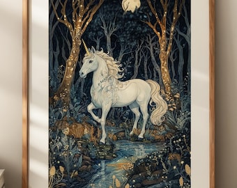 Unicorn in Moonlight Digital Print: Fantasy Nursery Art (Printable)