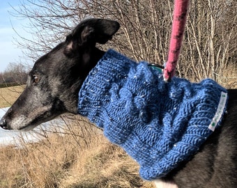 Dog Greyhound Sighthound Cowl / Snood - Blue Tweed With Hole f4or Leash