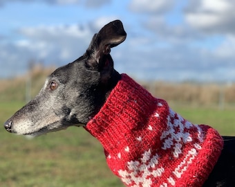 Dog Greyhound Cowl / Snood - Snowflake Christmas Pattern