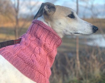 Dusky Pink Dog Greyhound Sighthound Cowl / Snood - Con foro per il guinzaglio