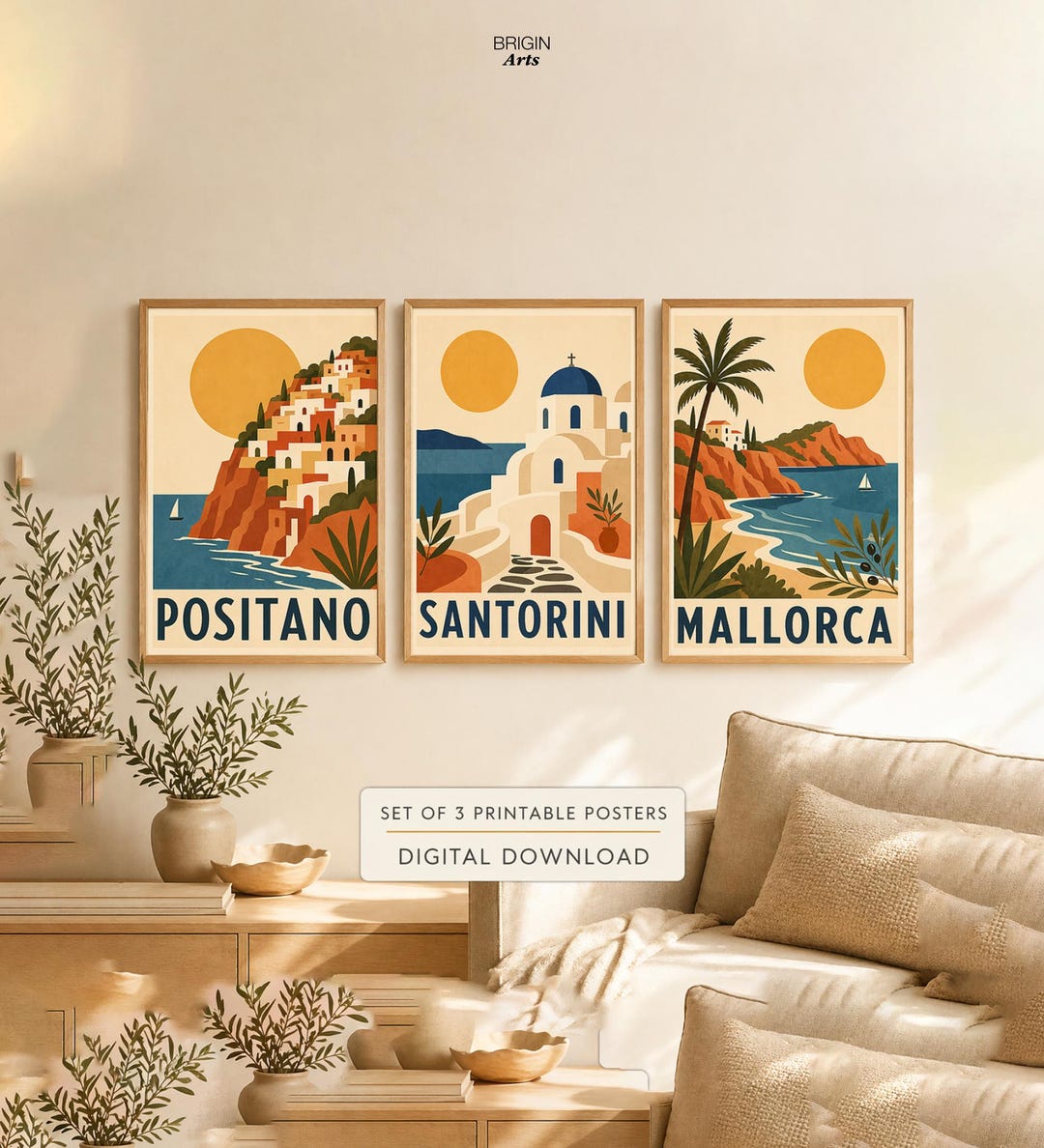 Mediterranean Travel Poster Set, Vintage Coastal Wall Art, Positano ...