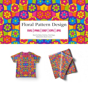 Retro Groovy Floral Checker Pattern | Dopamine Decor Seamless Digital Paper | Shirt, Fabric, Bag, Mug