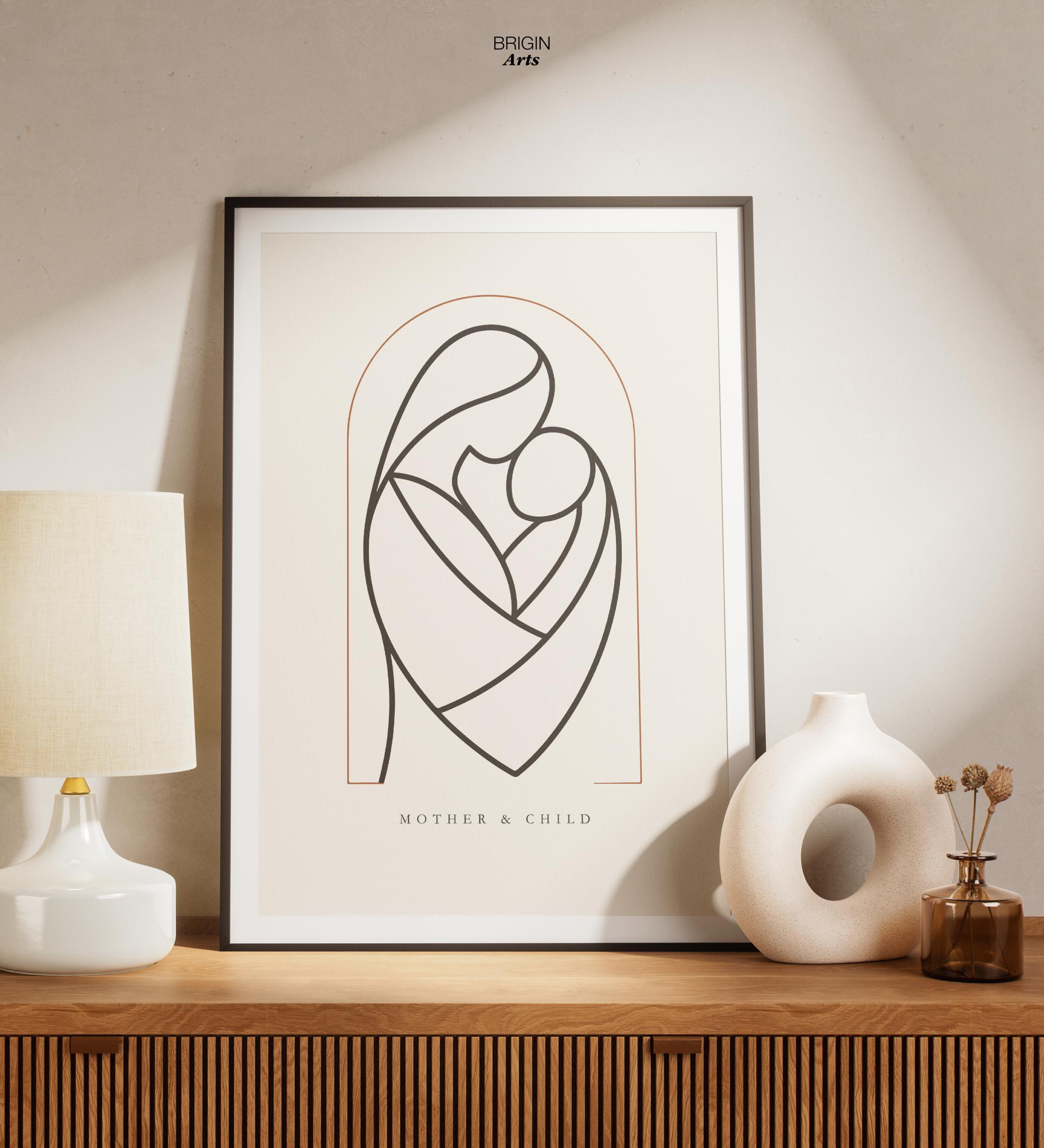Abstract Mother Child Line Art Print | Minimalist Family Wall Art ...