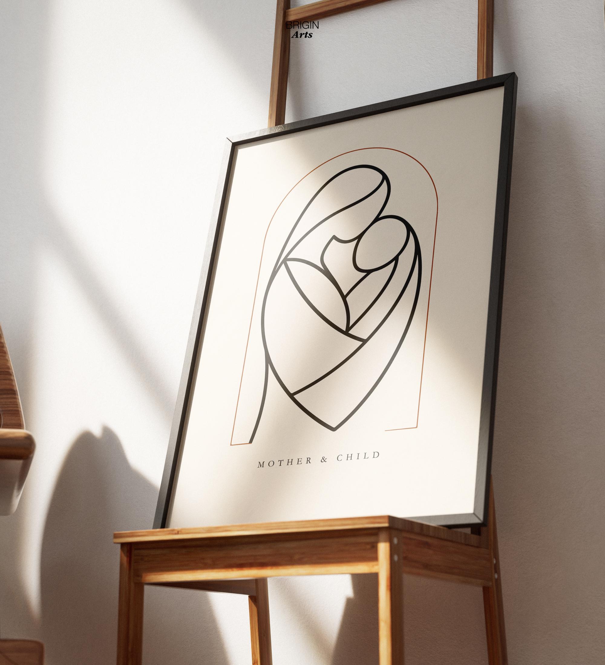 Abstract Mother Child Line Art Print | Minimalist Family Wall Art ...