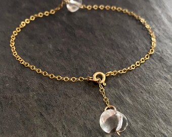 Gold Filled Crystal Quartz Bracelet: Adjustable Gemstone Chain