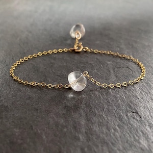 Crystal Bracelet. Gold and Genuine Crystal gemstone cable chain adjustable bracelet. Polished Smooth Crystal Simple wedding bridal bracelet.