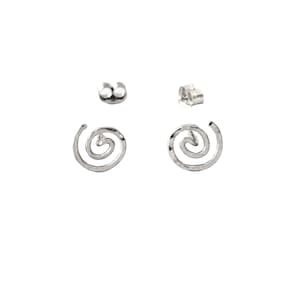 Spiral sterling silver hammered stud earrings with ear backings